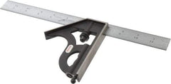 Starrett - 2 Piece, 12" Combination Square Set - 1/100, 1/32, 1/50 & 1/64" (16R) Graduation, Steel Blade, Cast Iron Square Head - Eagle Tool & Supply