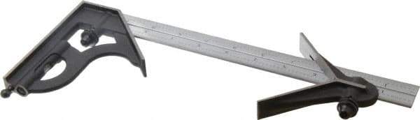 Starrett - 3 Piece, 12" Combination Square Set - 1/100, 1/32, 1/50 & 1/64" (16R) Graduation, Steel Blade, Cast Iron Center & Square Head - Eagle Tool & Supply