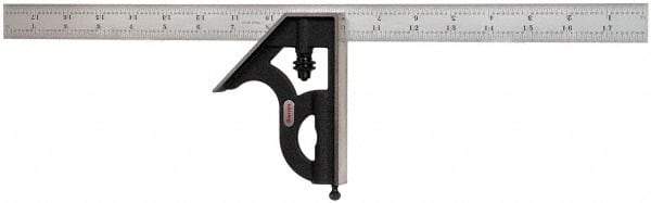Starrett - 2 Piece, 18" Combination Square Set - 1/16, 1/32, 1/64 & 1/8" (4R) Graduation, Steel Blade, Cast Iron Square Head - Eagle Tool & Supply