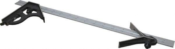 Starrett - 3 Piece, 18" Combination Square Set - 1/16, 1/32, 1/64 & 1/8" (4R) Graduation, Steel Blade, Cast Iron Center & Square Head - Eagle Tool & Supply