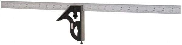 Starrett - 2 Piece, 24" Combination Square Set - 1/16, 1/32, 1/64 & 1/8" (4R) Graduation, Steel Blade, Cast Iron Square Head - Eagle Tool & Supply
