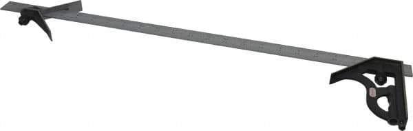 Starrett - 3 Piece, 24" Combination Square Set - 1/16, 1/32, 1/64 & 1/8" (4R) Graduation, Steel Blade, Cast Iron Center & Square Head - Eagle Tool & Supply