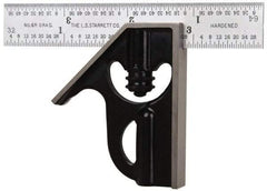 Starrett - 2 Piece, 4" Combination Square Set - 1/16, 1/32, 1/64 & 1/8" (4R) Graduation, Steel Blade, Forged Steel Square Head - Eagle Tool & Supply