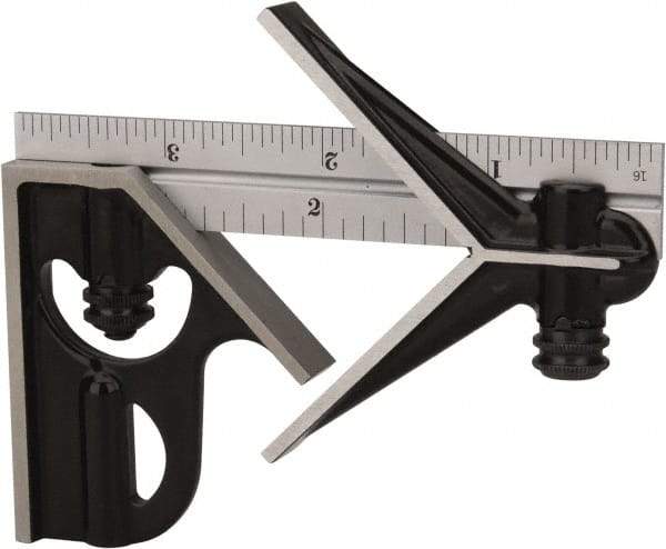 Starrett - 3 Piece, 4" Combination Square Set - 1/16, 1/32, 1/64 & 1/8" (4R) Graduation, Steel Blade, Forged Steel Center & Square Head - Eagle Tool & Supply