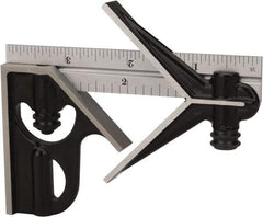Starrett - 3 Piece, 4" Combination Square Set - 1/16, 1/32, 1/64 & 1/8" (4R) Graduation, Steel Blade, Forged Steel Center & Square Head - Eagle Tool & Supply