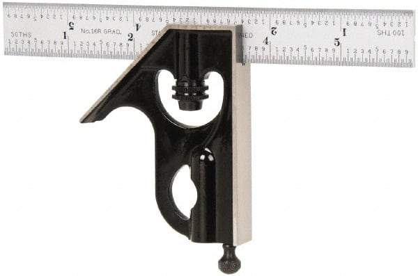 Starrett - 2 Piece, 6" Combination Square Set - 1/100, 1/32, 1/50 & 1/64" (16R) Graduation, Steel Blade, Forged Steel Square Head - Eagle Tool & Supply