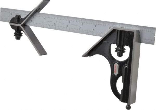 Starrett - 3 Piece, 12" Combination Square Set - 1/16, 1/32, 1/64 & 1/8" (4R) Graduation, Steel Blade, Forged Steel Center & Square Head - Eagle Tool & Supply