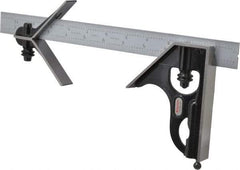 Starrett - 3 Piece, 12" Combination Square Set - 1/16, 1/32, 1/64 & 1/8" (4R) Graduation, Steel Blade, Forged Steel Center & Square Head - Eagle Tool & Supply