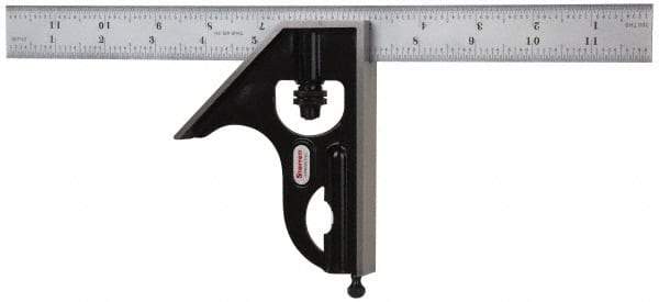 Starrett - 2 Piece, 12" Combination Square Set - 1/100, 1/32, 1/50 & 1/64" (16R) Graduation, Steel Blade, Forged Steel Square Head - Eagle Tool & Supply
