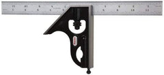 Starrett - 2 Piece, 12" Combination Square Set - 1/100, 1/32, 1/50 & 1/64" (16R) Graduation, Steel Blade, Forged Steel Square Head - Eagle Tool & Supply