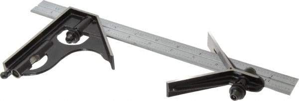 Starrett - 3 Piece, 12" Combination Square Set - 1/100, 1/32, 1/50 & 1/64" (16R) Graduation, Steel Blade, Forged Steel Center & Square Head - Eagle Tool & Supply