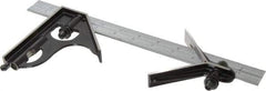 Starrett - 3 Piece, 12" Combination Square Set - 1/100, 1/32, 1/50 & 1/64" (16R) Graduation, Steel Blade, Forged Steel Center & Square Head - Eagle Tool & Supply