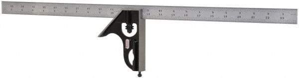 Starrett - 2 Piece, 24" Combination Square Set - 1/100, 1/32, 1/50 & 1/64" (16R) Graduation, Steel Blade, Forged Steel Square Head - Eagle Tool & Supply