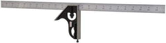 Starrett - 2 Piece, 24" Combination Square Set - 1/100, 1/32, 1/50 & 1/64" (16R) Graduation, Steel Blade, Forged Steel Square Head - Eagle Tool & Supply