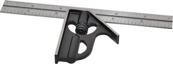 Starrett - 2 Piece, 6" Combination Square Set - 1/16, 1/32, 1/64 & 1/8" (4R) Graduation, Steel Blade, Forged Steel Square Head - Eagle Tool & Supply
