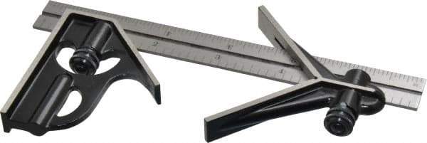 Starrett - 3 Piece, 6" Combination Square Set - 1/16, 1/32, 1/64 & 1/8" (4R) Graduation, Steel Blade, Forged Steel Center & Square Head - Eagle Tool & Supply