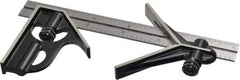 Starrett - 3 Piece, 6" Combination Square Set - 1/16, 1/32, 1/64 & 1/8" (4R) Graduation, Steel Blade, Forged Steel Center & Square Head - Eagle Tool & Supply