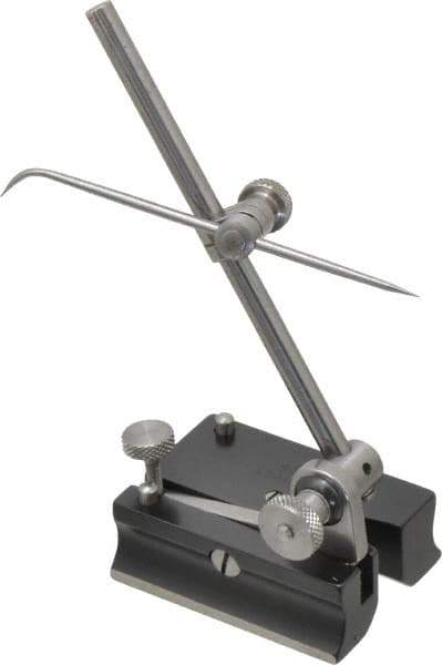 Starrett - 2 Spindle, 4 and 7 Inch Spindle Length, Surface Gage - 2 Inch Long x 1-1/2 Inch Wide Base, Hardened Steel - Eagle Tool & Supply