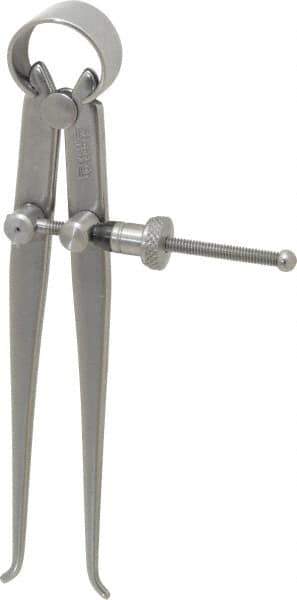 Starrett - 4 Inch Leg, Spring Joint, Steel, Polished, Inside Caliper - 4 Inch Max Measurement, 100mm Max Measurement, Flat Leg with Quick Nut Adjustment - Eagle Tool & Supply
