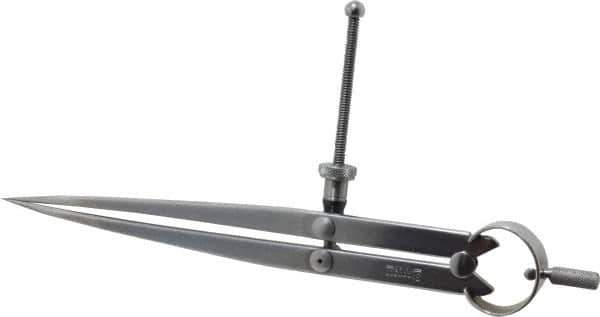 Starrett - 8 Inch Leg, Spring Joint, Steel, Polished, Divider - 8 Inch Max Measurement, 200mm Max Measurement, Flat Leg with Quick Nut Adjustment - Eagle Tool & Supply