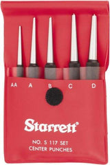 Starrett - 5 Piece, 1/16 to 5/32", Center Punch Set - Round Shank, Comes in Vinyl Pouch - Eagle Tool & Supply