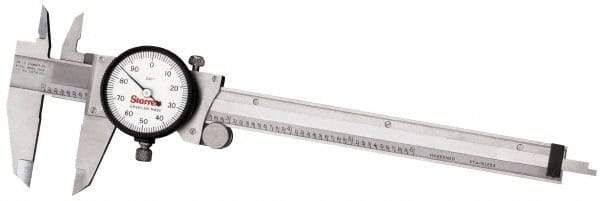 Starrett - 0mm to 150mm Range, 0.02 mm Graduation, 2mm per Revolution, Dial Caliper - Yellow Face, 1-1/2" Jaw Length, Accurate to 0.03mm - Eagle Tool & Supply