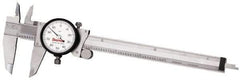 Starrett - 0mm to 225mm Range, 0.02 mm Graduation, 2mm per Revolution, Dial Caliper - Yellow Face, 1-1/2" Jaw Length, Accurate to 0.03mm/4mm - Eagle Tool & Supply