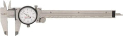 Starrett - 0" to 6" Range, 0.001" Graduation, 0.1" per Revolution, Dial Caliper - White Face, 1-1/2" Jaw Length, Accurate to 0.0010" - Eagle Tool & Supply