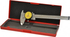 Starrett - 0mm to 150mm Range, 0.02 mm Graduation, 2mm per Revolution, Dial Caliper - Yellow Face, 1-1/2" Jaw Length, Accurate to 0.03mm - Eagle Tool & Supply