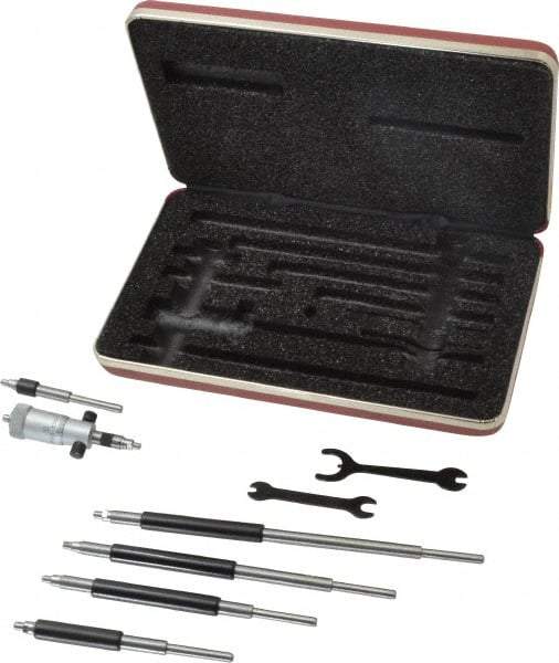 Starrett - 2 to 8", Satin Chrome Coated, Mechanical Inside Micrometer Set - 0.001" Graduation, Friction Thimble - Eagle Tool & Supply