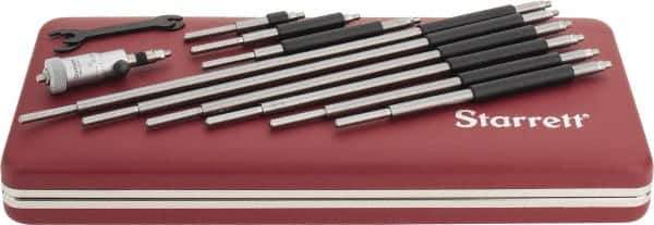 Starrett - 2 to 12", Satin Chrome Coated, Mechanical Inside Micrometer Set - 0.001" Graduation, Friction Thimble - Eagle Tool & Supply