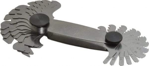 Starrett - 27 Leaf, 2-1/4 to 28 TPI Range, Steel Screw Pitch Gage - 60° Thread Angle - Eagle Tool & Supply