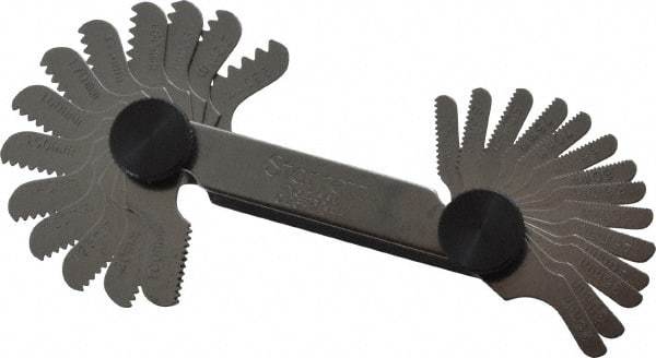 Starrett - 28 Leaf, 1/4 to 2.5mm Pitch Range, Steel Screw Pitch Gage - 60° Thread Angle - Eagle Tool & Supply