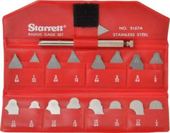 Starrett - 17 Piece, 1/64 to 17/64 Inch Radius, Stainless Steel Radius Gage Set - Satin Chrome Coated - Eagle Tool & Supply