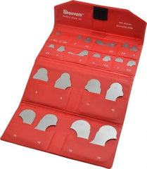 Starrett - 21 Piece, 1 to 15 mm Radius, Stainless Steel Radius Gage Set - Satin Chrome Coated - Eagle Tool & Supply