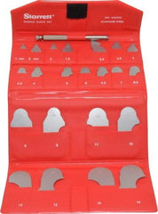 Starrett - 22 Piece, 0.5 to 15 mm Radius, Stainless Steel Radius Gage Set - Satin Chrome Coated - Eagle Tool & Supply