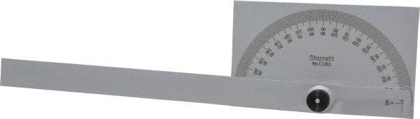 Starrett - 6 Inch Long Blade, 180° Max Measurement, 1° Dial Graduation, Rectangular Head Protractor - 0 to 180 Dial Range - Eagle Tool & Supply