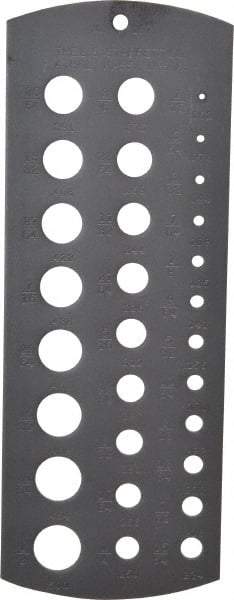 Starrett - 1/16 Inch to 1/2 Inch Hole Size Drill Gage - 6-1/4 Inch Long, 2-5/16 Inch Wide, 29 Holes - Eagle Tool & Supply