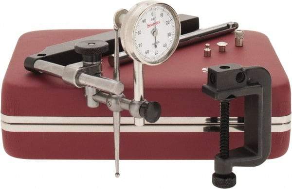 Starrett - 10 Piece, 0" to 0.2" Measuring Range, 1-7/16" Dial Diam, 0-100 Dial Reading, White Dial Test Indicator Kit - 0.001" Dial Graduation - Eagle Tool & Supply