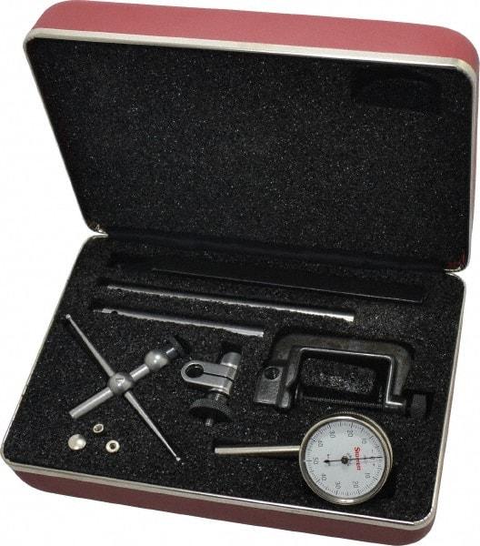 Starrett - 10 Piece, 0" to 0.2" Measuring Range, 1-7/16" Dial Diam, 0-50-0 Dial Reading, White Dial Test Indicator Kit - 0.001" Dial Graduation - Eagle Tool & Supply