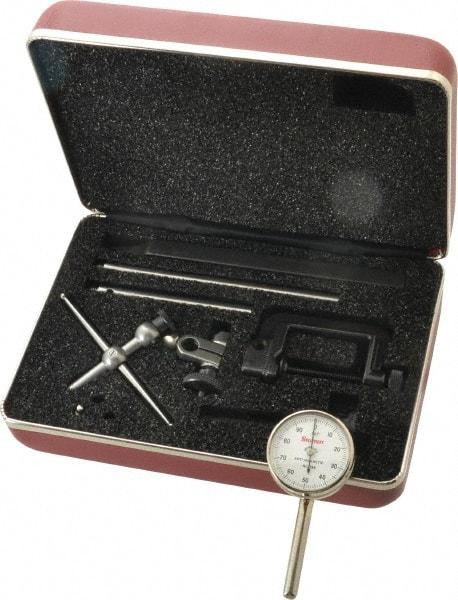 Starrett - 9 Piece, 0.2" Max Measuring, 1-7/16" Dial Diam, 0-100 Dial Reading, White Dial Test Indicator Kit - 0.001" Dial Graduation - Eagle Tool & Supply