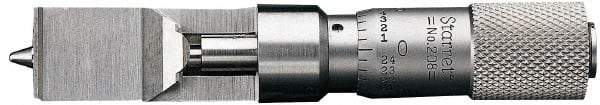 Starrett - 0 to 0.375 Inch Measurement Range, 0.001 Inch Graduation, Satin Coated Stainless Steel, Mechanical Can Seam Micrometer - Flat Spindle - Eagle Tool & Supply