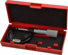 Starrett - Mechanical, 0 to 1 Inch Measurement, Satin Chrome Finish Carbide Face Ball Anvil Micrometer - 0.001 Inch Graduation, Plain Thimble - Eagle Tool & Supply