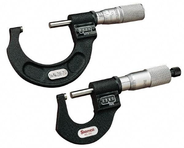 Starrett - 6 to 7" Range, 0.0001" Graduation, Mechanical Outside Micrometer - Ratchet Stop Thimble, Accurate to 0.00015", Digital Counter - Eagle Tool & Supply