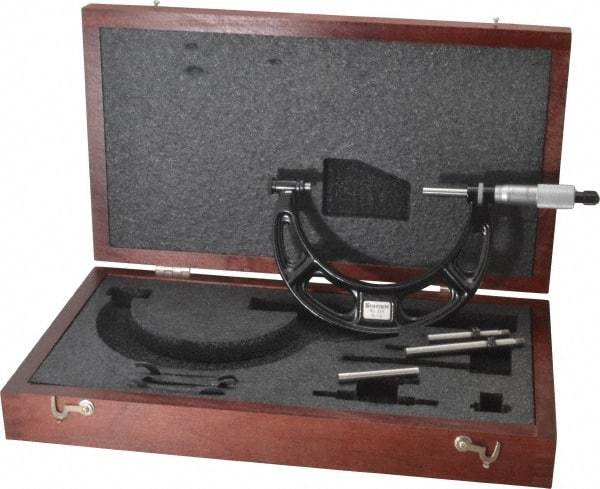 Starrett - 0 to 4" Range, 3 Piece Mechanical Outside Micrometer Set - 0.001" Graduation, Ratchet Stop Thimble, Steel Face - Eagle Tool & Supply
