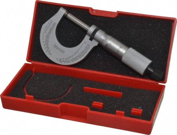 Starrett - 0 to 1" Range, 0.0001" Graduation, Mechanical Outside Micrometer - Ratchet Stop Thimble, Accurate to 0.00005" - Eagle Tool & Supply