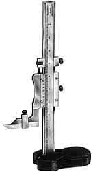 Starrett - 0 to 18 Inch Measurement, 0.001 Inch Graduation, Vernier Height Gage - Satin Chrome Finish, 4-7/16 Inch Long x 2-9/32 Inch Wide - Eagle Tool & Supply