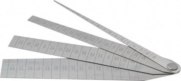Starrett - 1/16 to 1-1/16 Inch Measurement, 4 Leaf Taper Gage - 5-1/4 Inch Long x 1 Inch Wide, Spring Tempered Steel, 1/64 Inch Graduation - Eagle Tool & Supply
