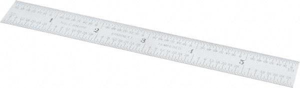 Starrett - 6" Long, 1/64, 1/32, 1/16, 1/8" Graduation, Flexible Steel Rule - 4R Graduation Style, 3/4" Wide, Silver, Satin Chrome Finish - Eagle Tool & Supply