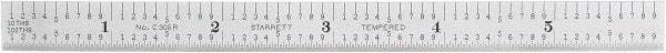 Starrett - 6" Long, 1/100, 1/64, 1/32, 1/10" Graduation, Flexible Steel Rule - 5R Graduation Style, 1/2" Wide, Silver, Satin Chrome Finish - Eagle Tool & Supply